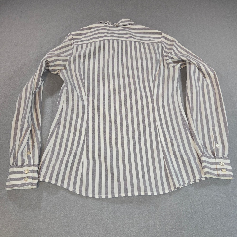 Lacoste Button Down Shirt Womens 40 Grey White Striped Long Sleeve Logo France - Picture 3 of 6